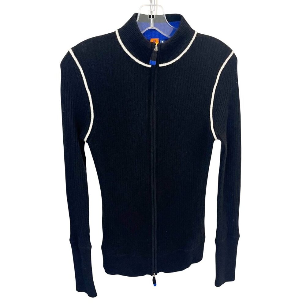 No Name 02 Black Ribbed Cashmere‎ Sweater Full Zip Luxury Minimalist Size Medium